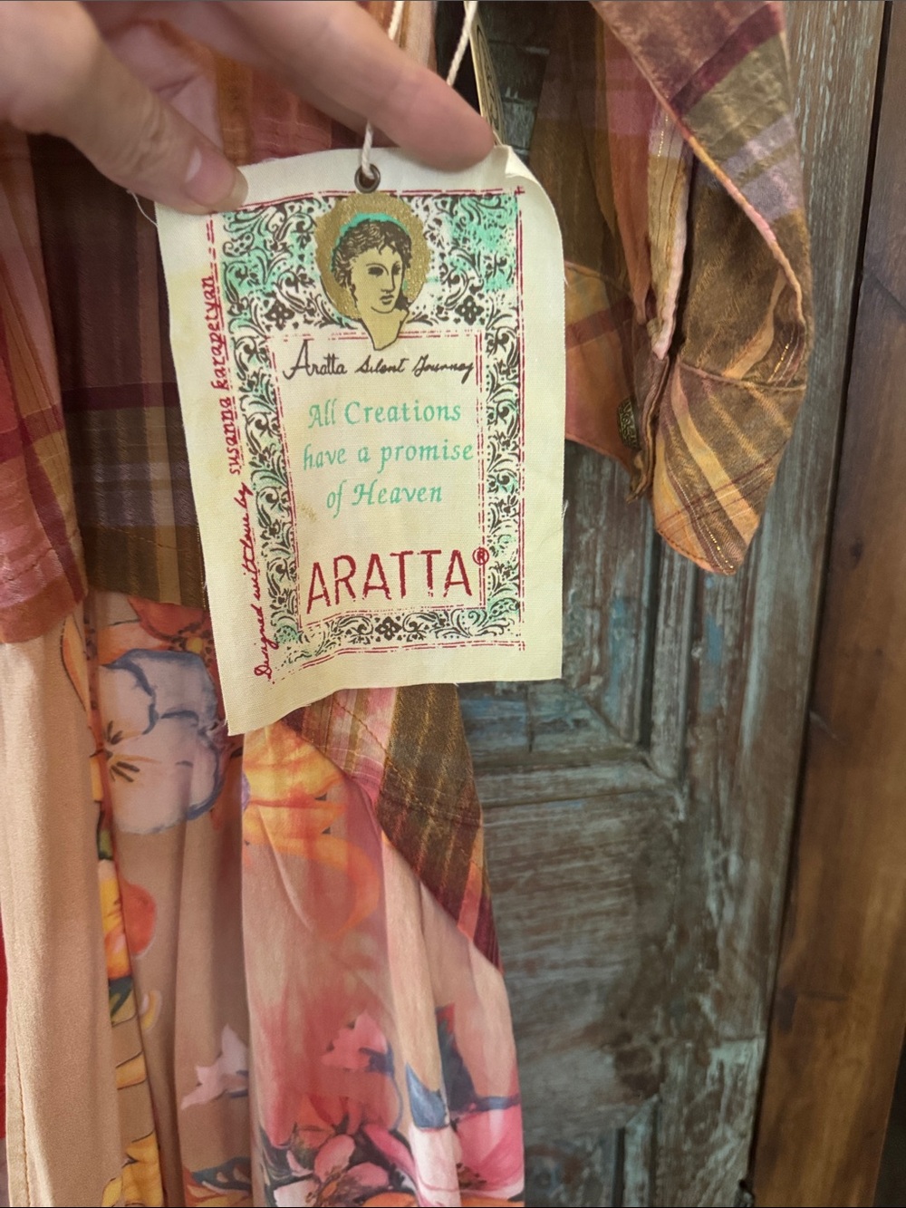 Aratta Coral Pink & Yellow Plaid-to-Floral Sheer Duster - Picture 7 of 9